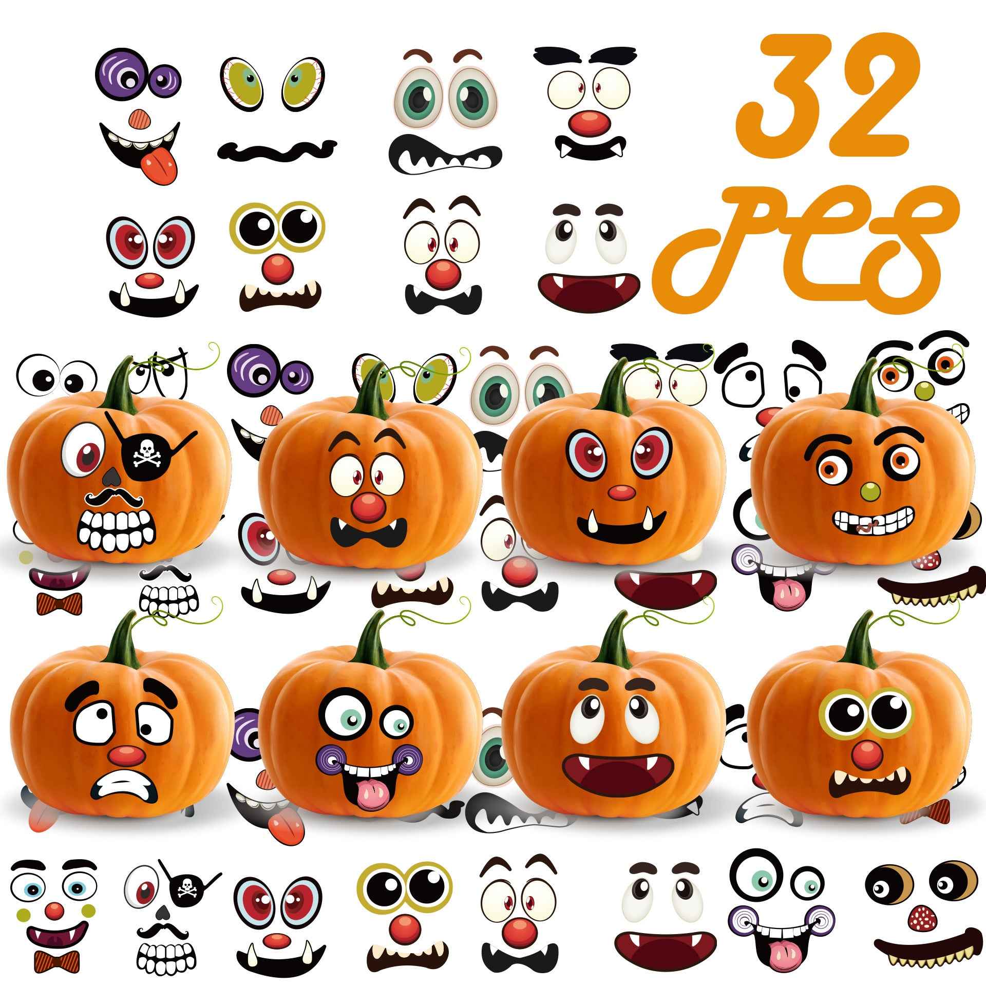 Make a Face Halloween Pumpkin Emoji Stickers for Kids 12 Sheets