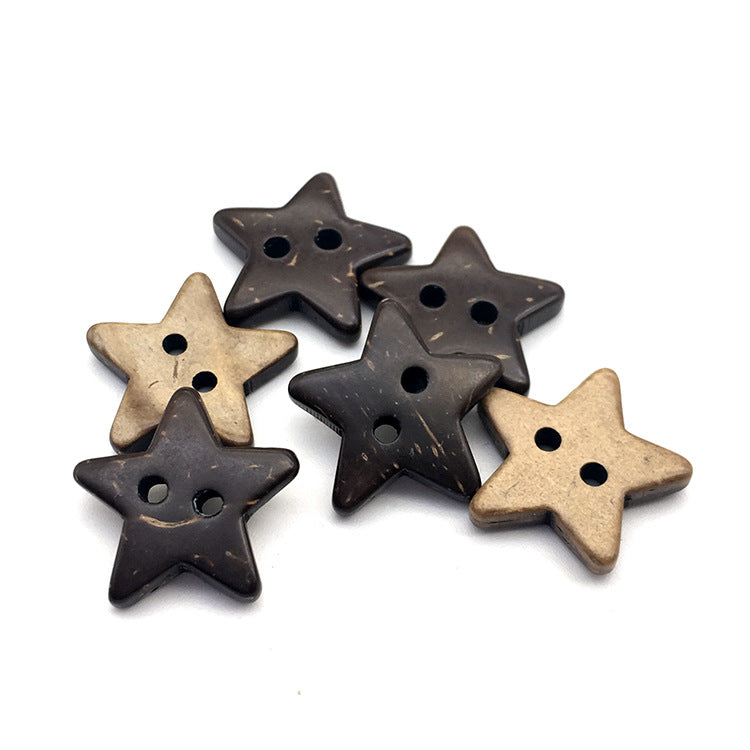 Stern-Kokosnussknöpfe, braun, 2 Löcher, 16 mm, Set aus mehreren