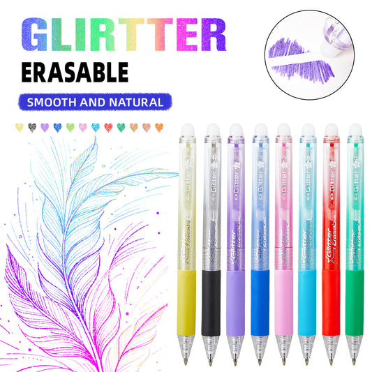 12-Color Glitter Erasable Gel Pen Set | 1.0mm Retractable, Heat-Sensitive Quick-Dry Ink