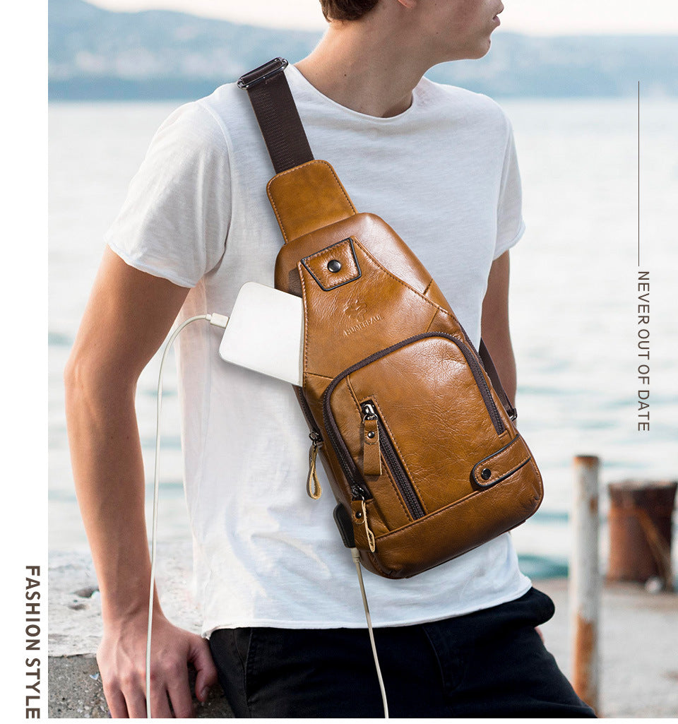 Men's Genuine Leather Chest Bag Full Grain Cowhide Sling