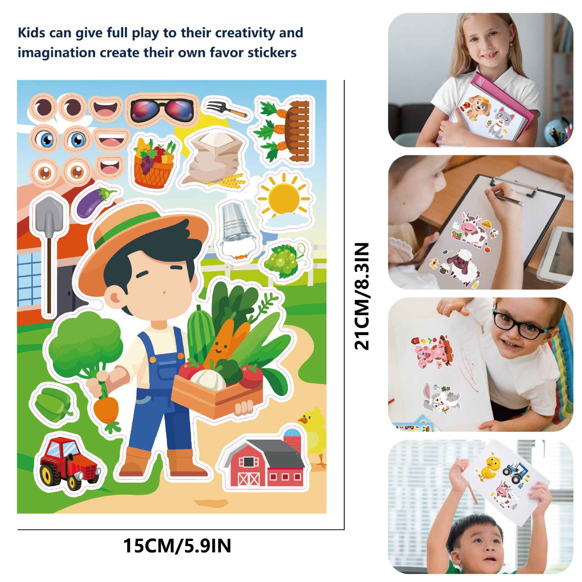 Make a Face Anime Farm Animals Stickers for Kids 24 Sheets