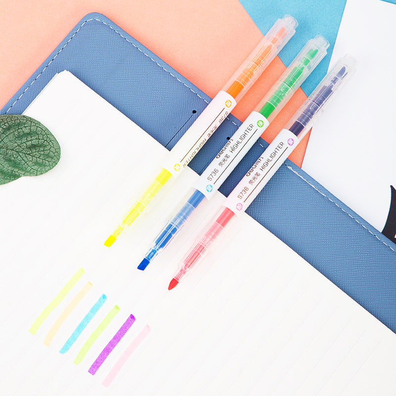 DELI S736 Dual Color Fluorescent Highlighter Marker Pens 3 Pack - TTpen