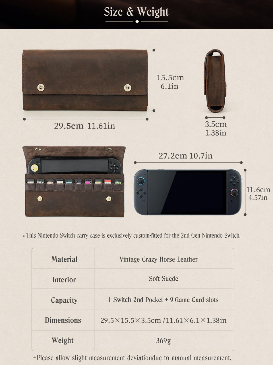 Nintendo Switch 2 Case Leather Carrying Bag with 10 Game Card Slots