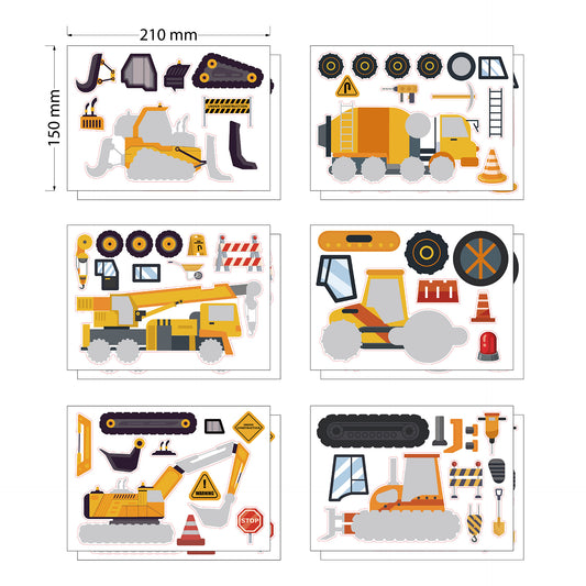 24 Sheets Engineering Vehicles Make Your Own Stickers for Kids