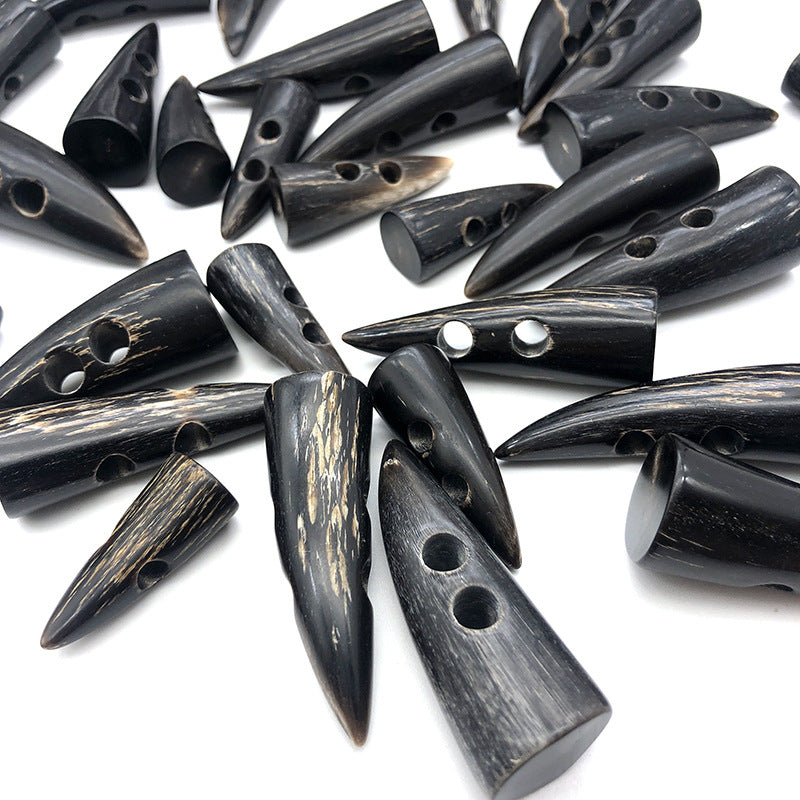 Dark horn-style toggle buttons, 2-hole and 3-hole designs for men’s wool coats (10 pcs)