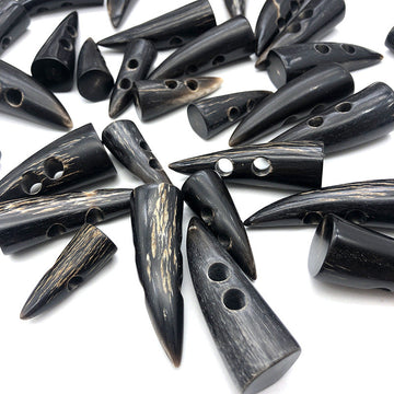 Dark horn-style toggle buttons, 2-hole and 3-hole designs for men’s wool coats (10 pcs)