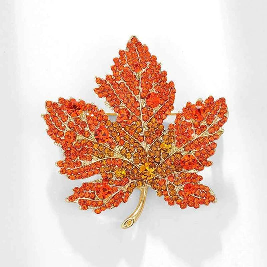 Blue Maple Leaf Brooch Diamond Accented Pin for Coats Suits Orange