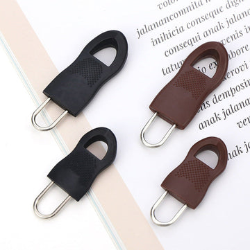 Universal zipper pull kit with detachable pulls in black and brown, metal loop hooks