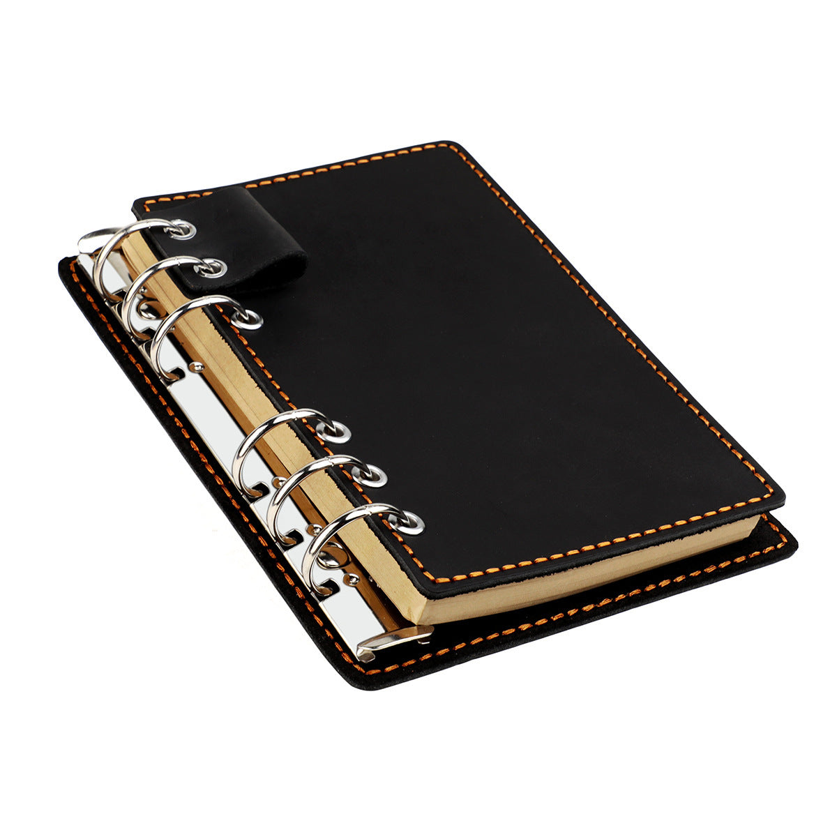 A6 Vintage Genuine Leather 6-Ring Binder Notebook with Pen Loop Black