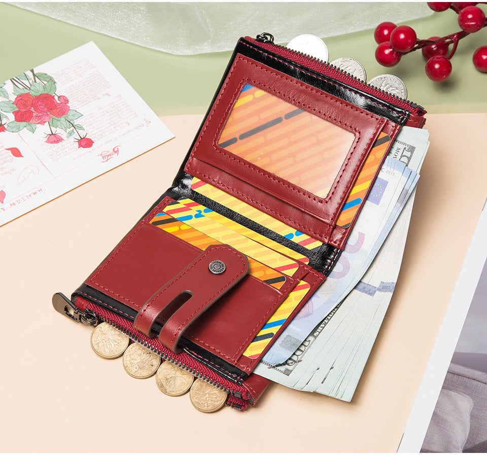 Men's Retro Leather Wallet,Double Zipper