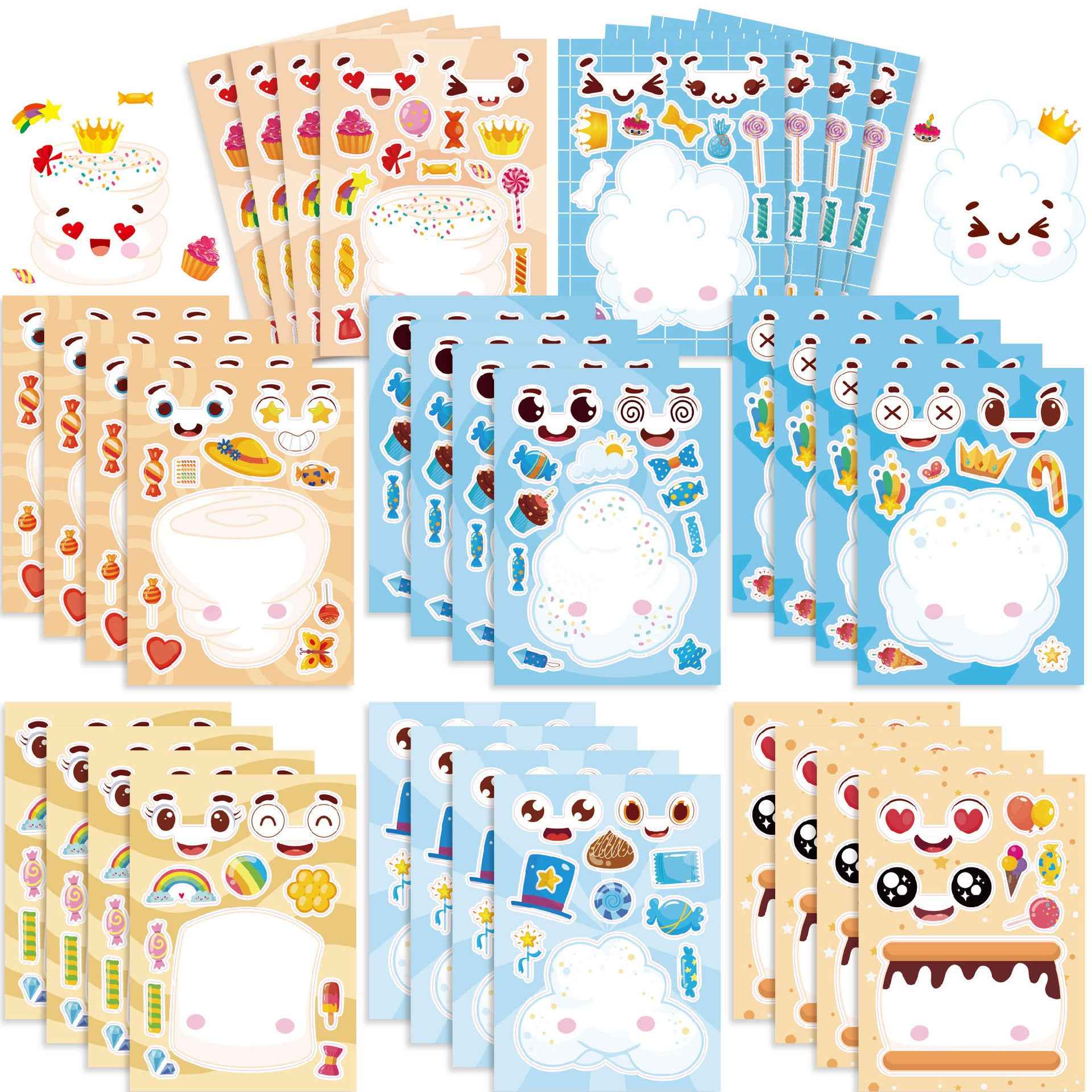 Make a Face Marshmallow Cotton Candy Stickers for Kids 24 Sheets