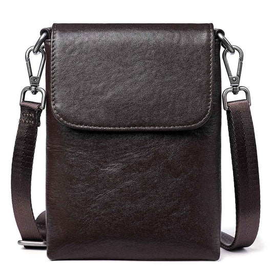 Leather Phone Crossbody Bag – Slim Flip-Cover Pouch for Men & Women Coffee