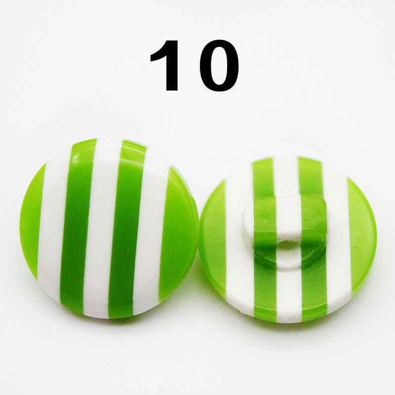 Rainbow striped resin shirt button, round, lime green/white vertical stripes; Color 10