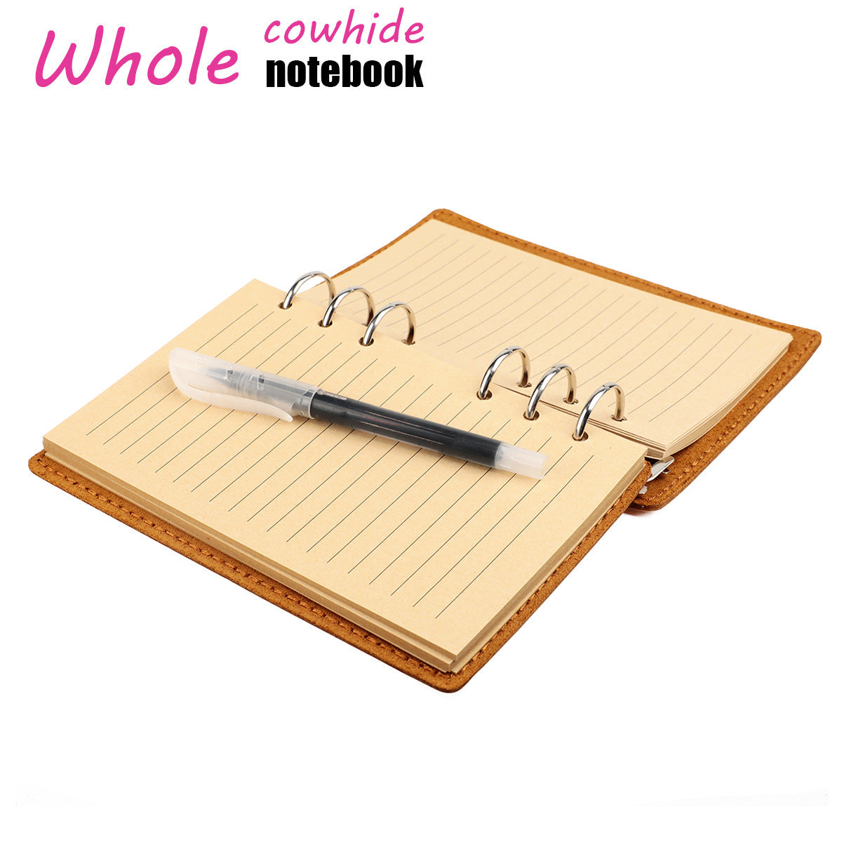 A6 Vintage Genuine Leather 6-Ring Binder Notebook with Pen Loop