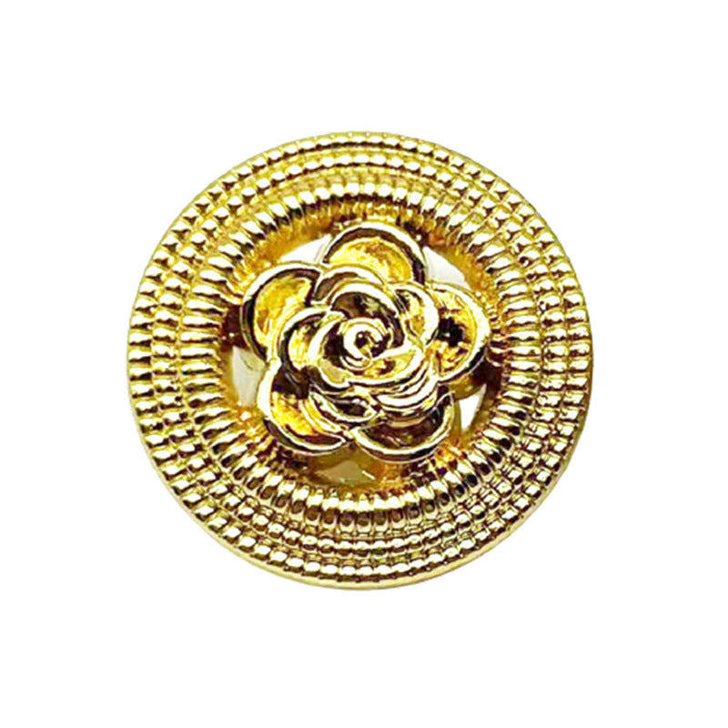 Vintage Gold filigree rose metal shank button, round wreath detail