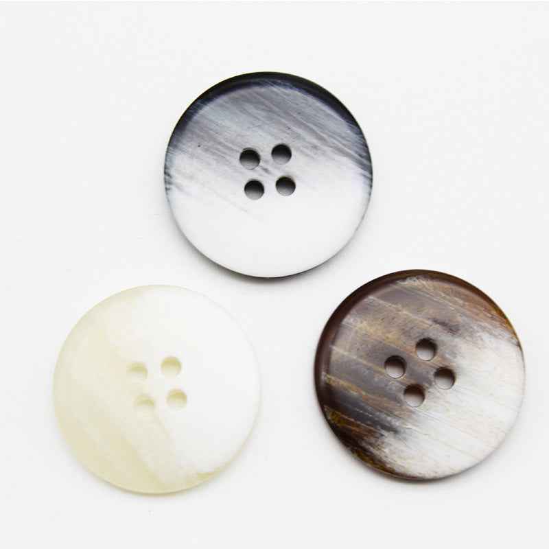 25mm round 4-hole resin buttons, wood-grain gradient set (white/black/cofée)
