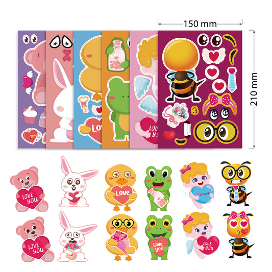 24 Sheets Valentine's Day Love You Animal Stickers for Kids