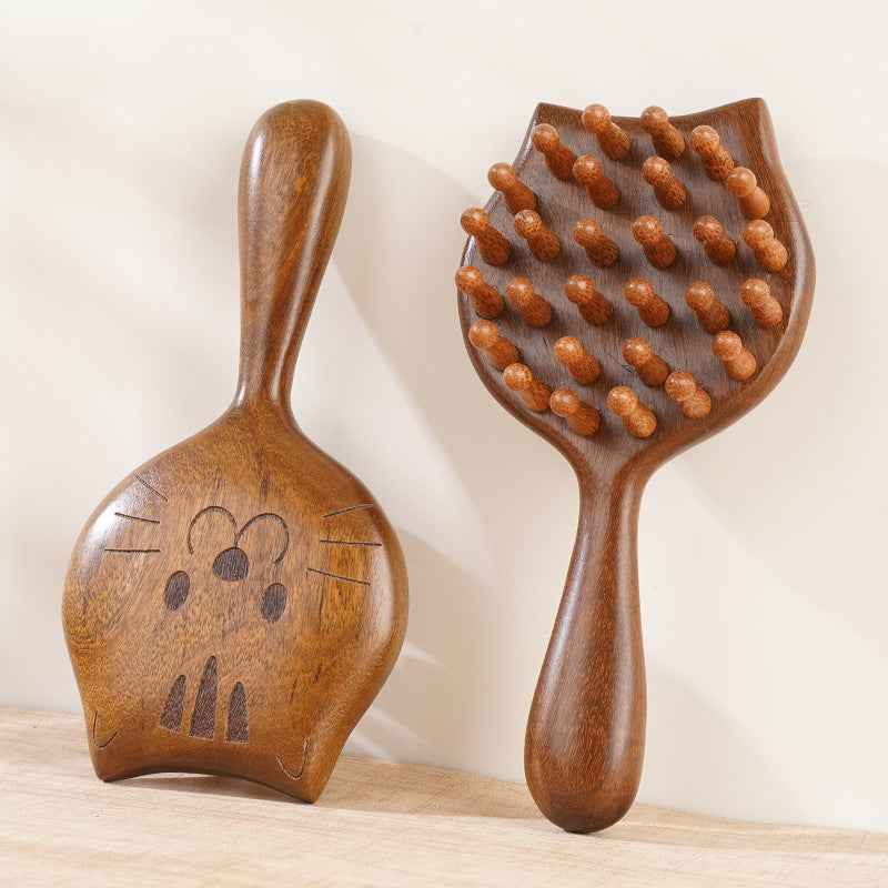 Sandalwood Hair Brush – Cat Shape Scalp Massager