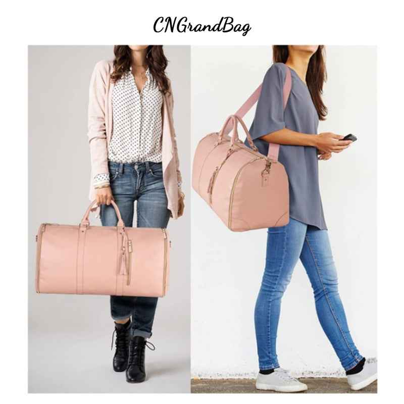 Large PU Leather Foldable Garment Duffle Travel Bag with Shoe Pouch