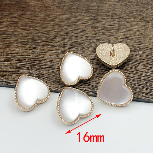 16mm white and gold heart-shaped metal shank buttons, 20 pcs