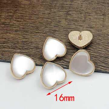 16mm white and gold heart-shaped metal shank buttons, 20 pcs