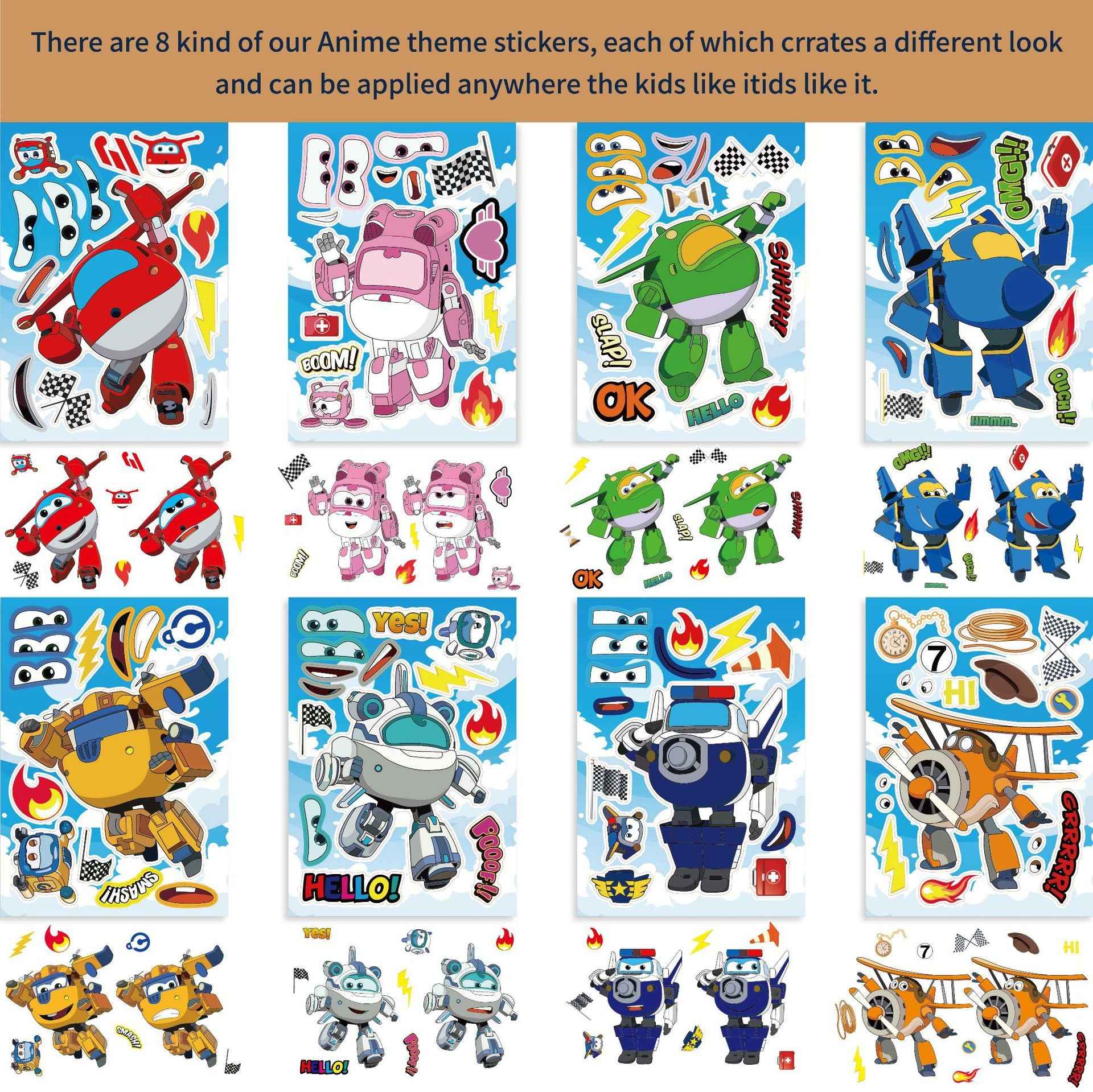 Make a Face Anime Super Wings Stickers for Kids 24 Sheets