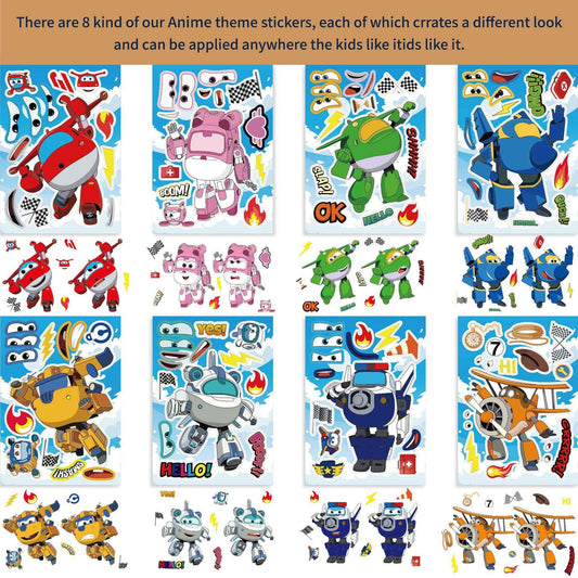 Make a Face Anime Super Wings Stickers for Kids 24 Sheets