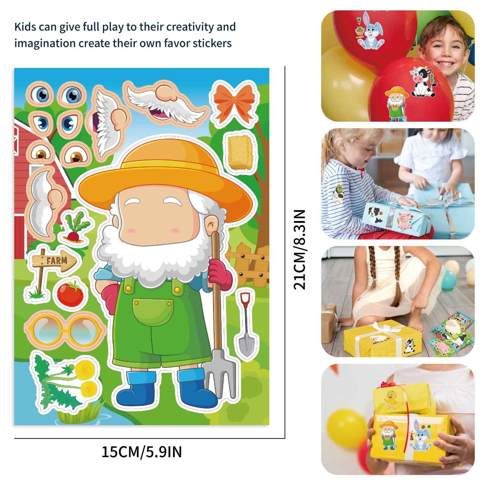 Make a Face Farmer Animals DIY Stickers for Kids 24 Sheets