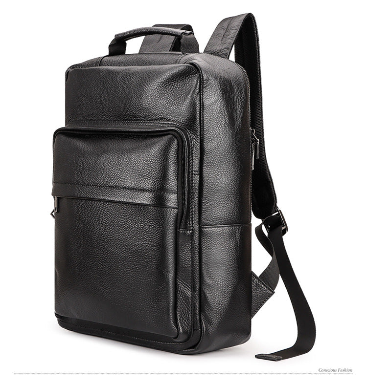 Black Genuine Leather Business Laptop Men's Backpack