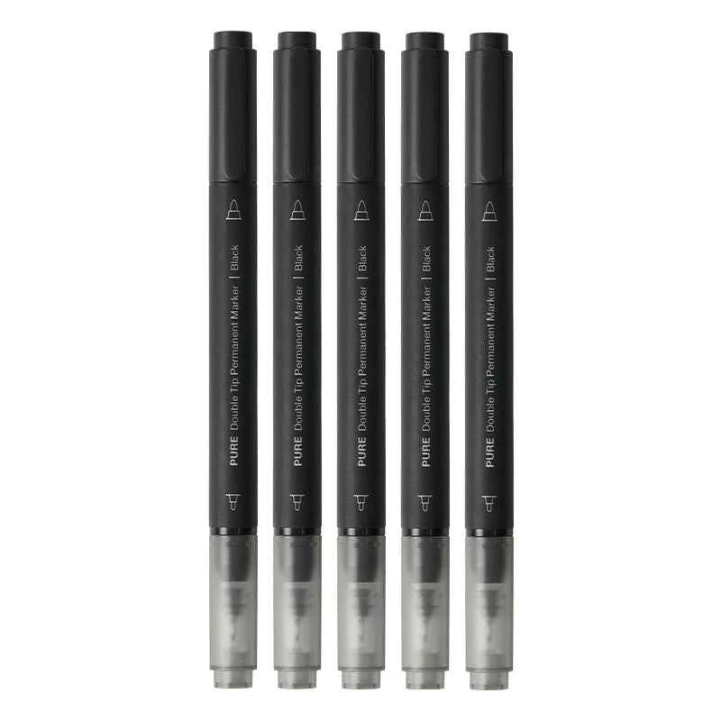 KACO Pure Double Tip Permanent Markers,Black/Red/Blue Color,5 Pack