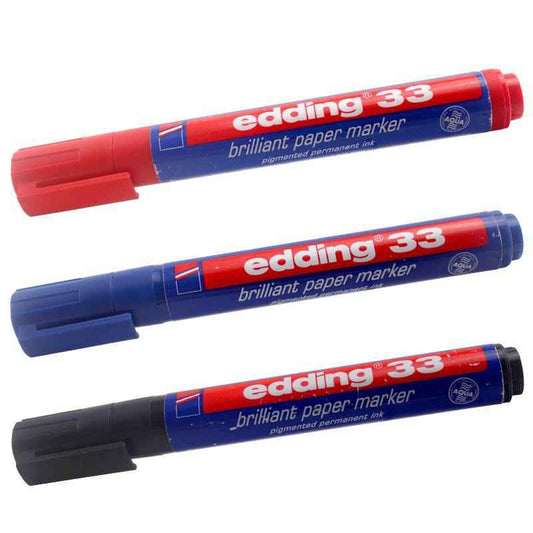 edding 33 brilliant paper marker black red blue color 3 Pack