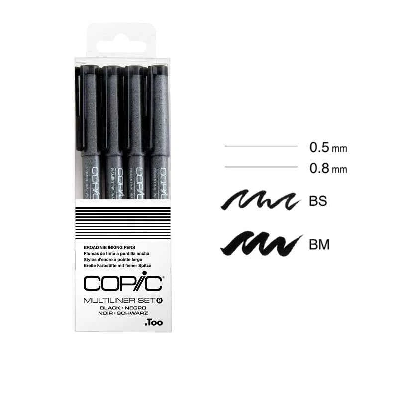 Copic Multiliner Broad Pigment Based Ink Pens,4PC Set Black B