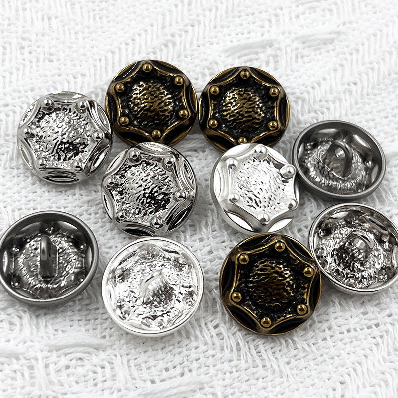 18mm decorative shank buttons set, mixed silver and dark with gold-tone studs