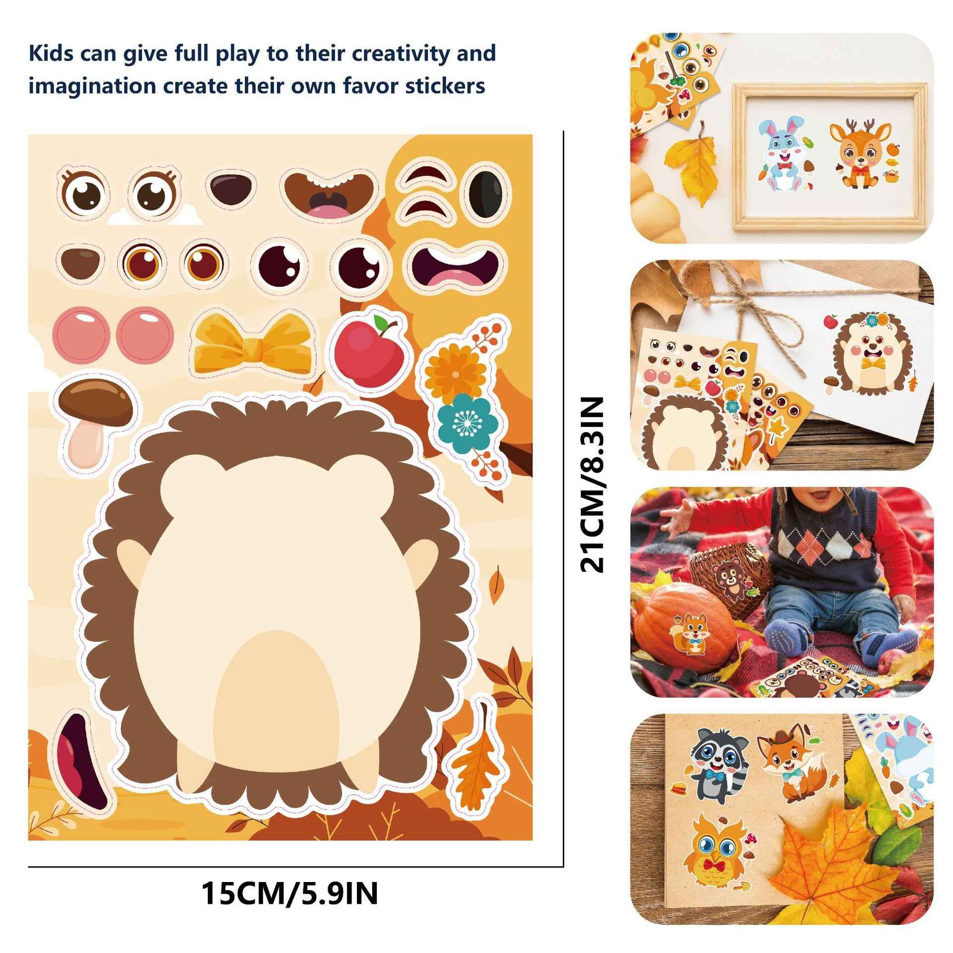 Make a Face Cartoon Autumn Animals Stickers for Kids 24 Sheets