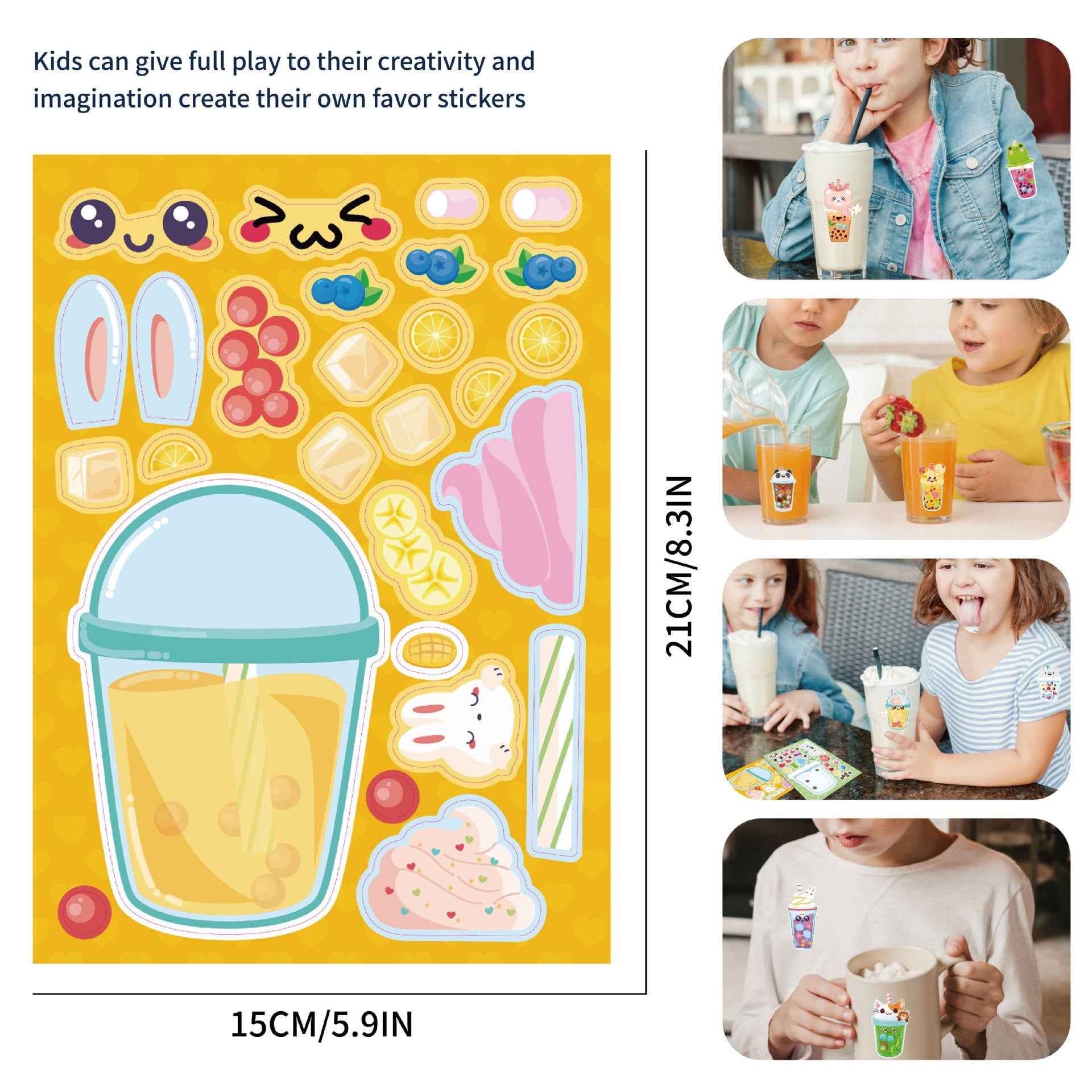 Make a Face Bubble Tea Stickers for Kids 24 Sheets