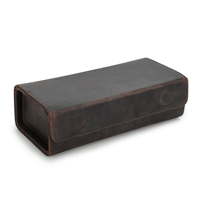 2-Slot Vintage Crazy Horse Leather Glasses Case Eyewear Storage Box