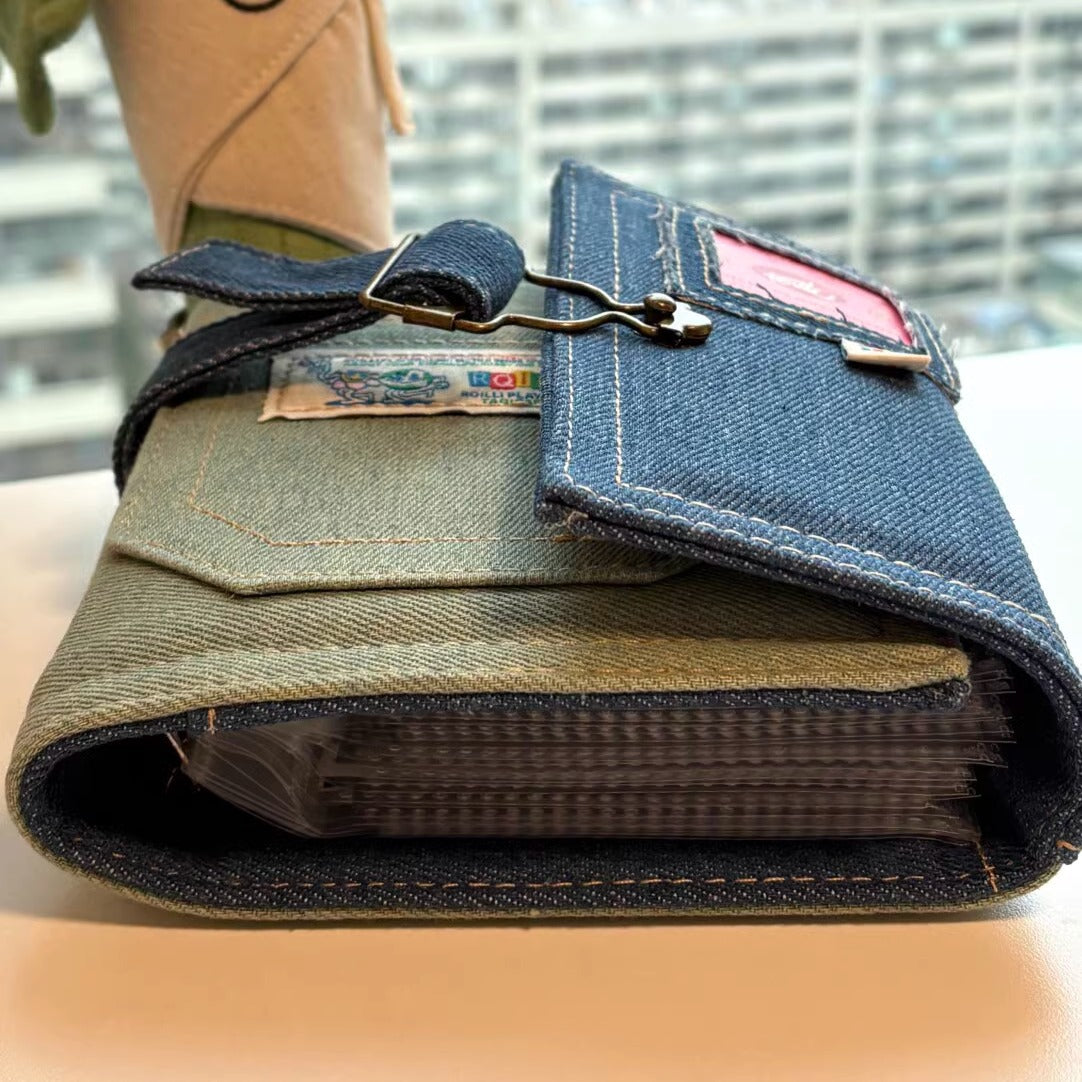 Vintage A7 Denim Card Binder – Loose-Leaf Photo Album for 3-Inch Cards