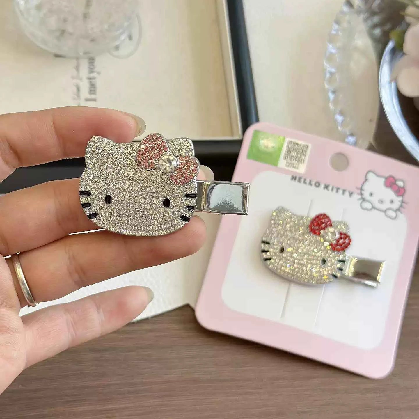 Hello Kitty Glitter Rhinestone Hair Clips for Girls 2 Pack