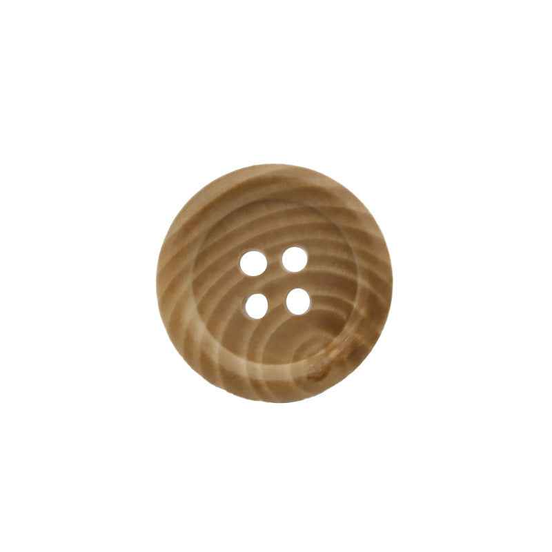 Round 4-hole natural wood button in light tan with four drilled holes