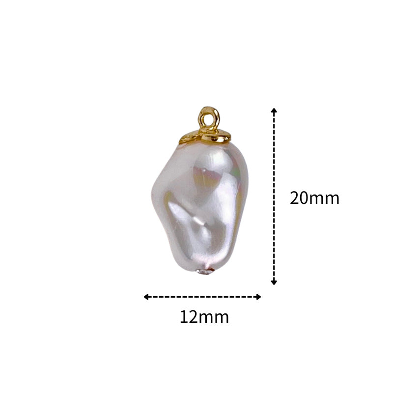 Pearl-shaped button, white teardrop with gold ring shank; size 12mm x 20mm