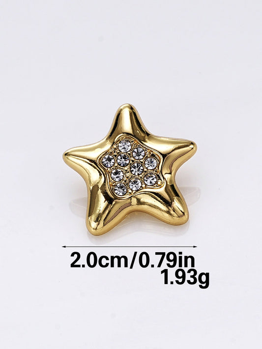 Goldener Stern-Knopf aus Metall mit Strassbesatz und Metall-Öse