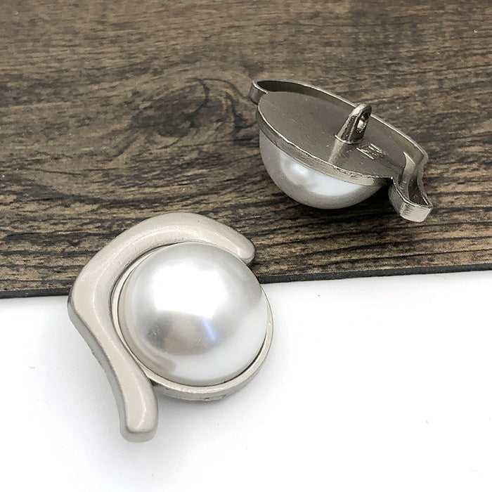 25mm irregular pearl shank button, silver-tone frame, white pearl face