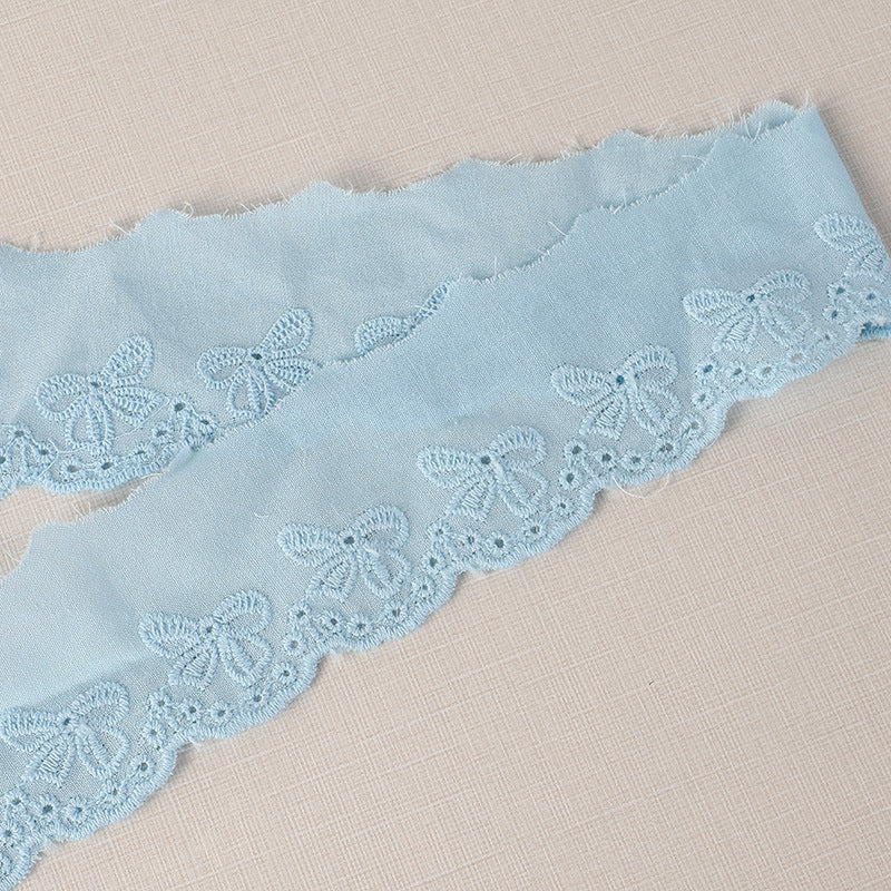 45mm Lolita dress lace trim with pleated ruffles, light blue floral lace trim