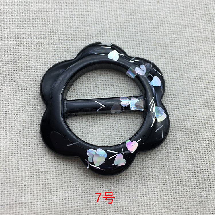 花朵树脂扣按钮，黑底彩色图案闪点，款式7