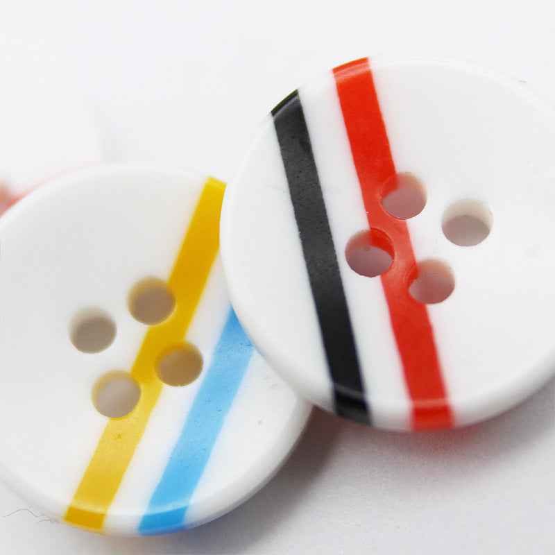12mm Harzknöpfe, blau-rot gestreift, runde 4-Loch, 100er Pack