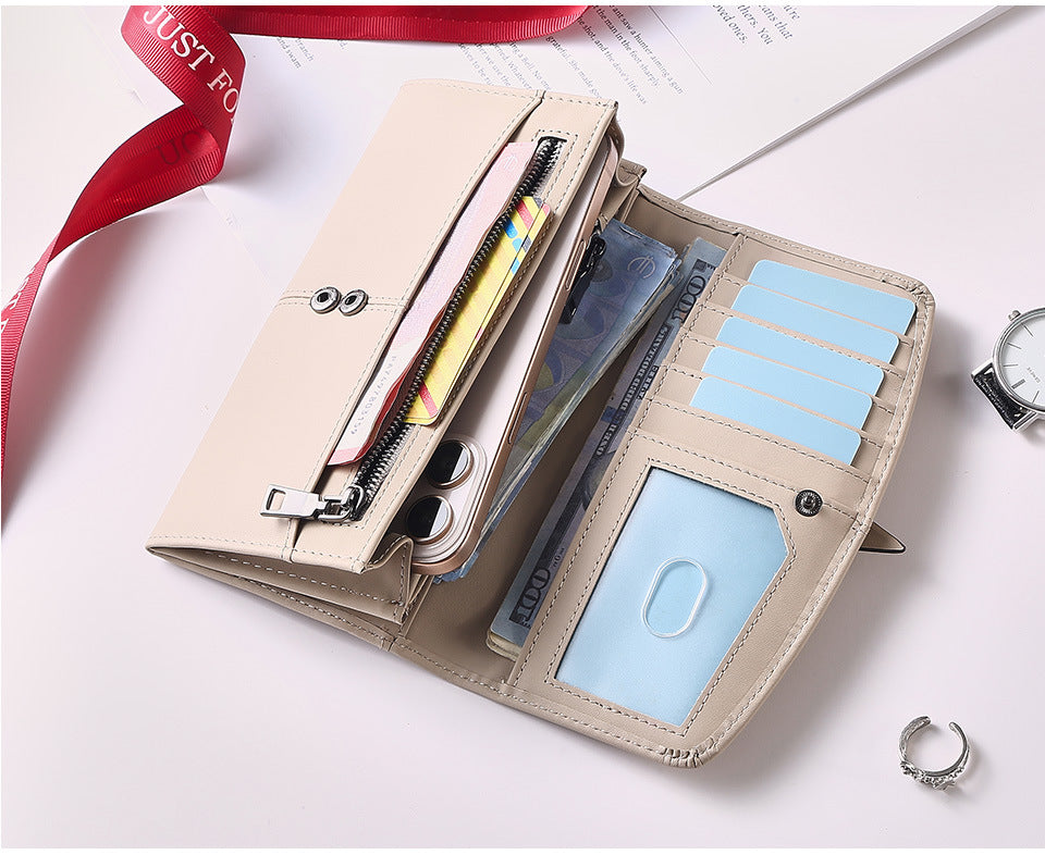 Women's Genuine Leather RFID Wallet – Long Zip Clutch Full Grain Cowhide