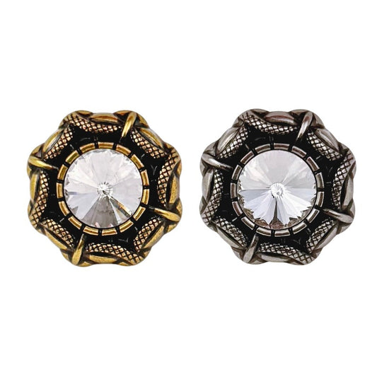 Vintage Snake Edge White Rhinestone Metal Shank Button 20pcs