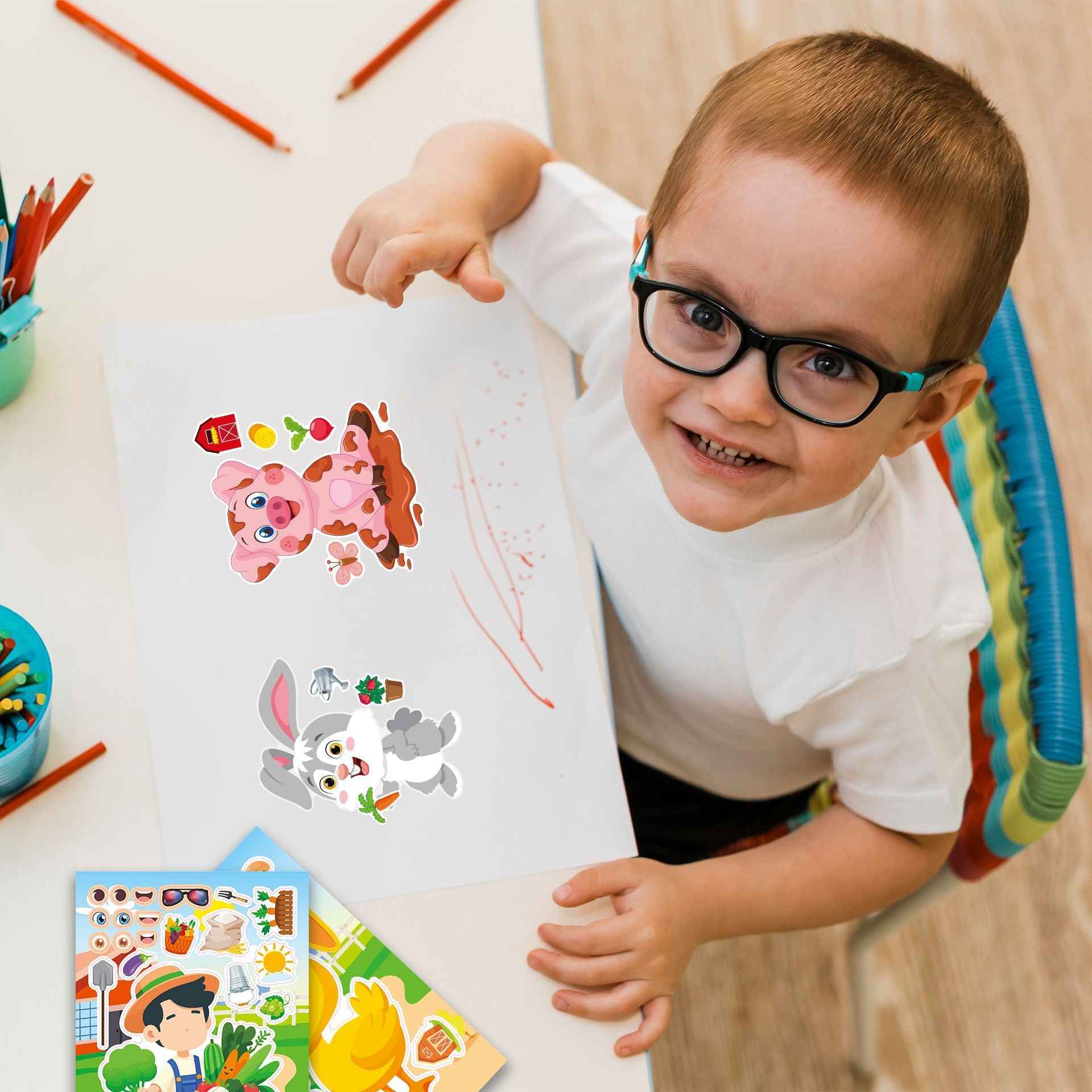 Make a Face Anime Farm Animals Stickers for Kids 24 Sheets