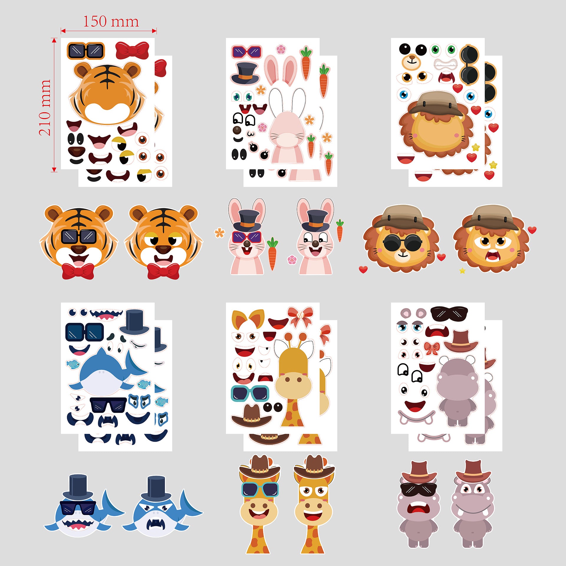 24 Sheets Wildlife Animals Make Your Own Stickers for Kids