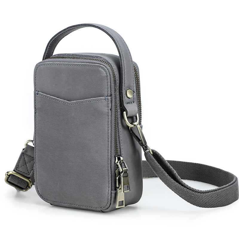 Contacts Family Leather Phone Pouch – Vintage Crossbody Bag Grey